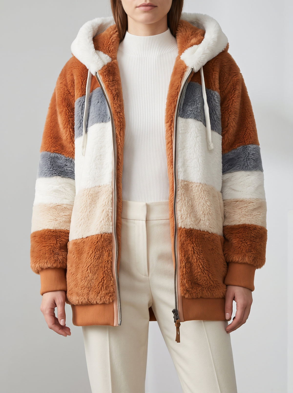Veste oversize Apolline à capuche en peluche - Caramel