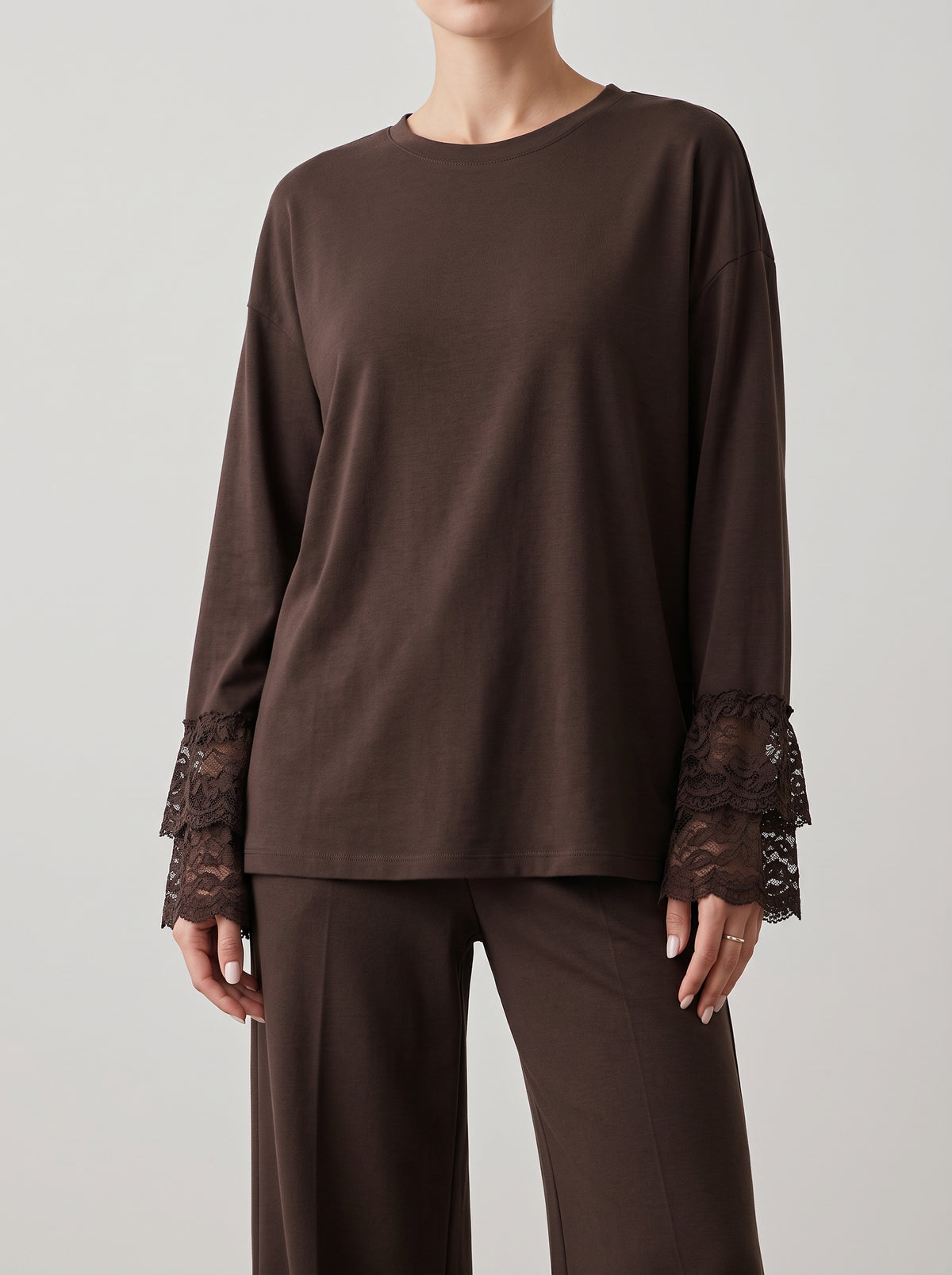 Adaora Long Sleeve Lace Panel T-Shirt