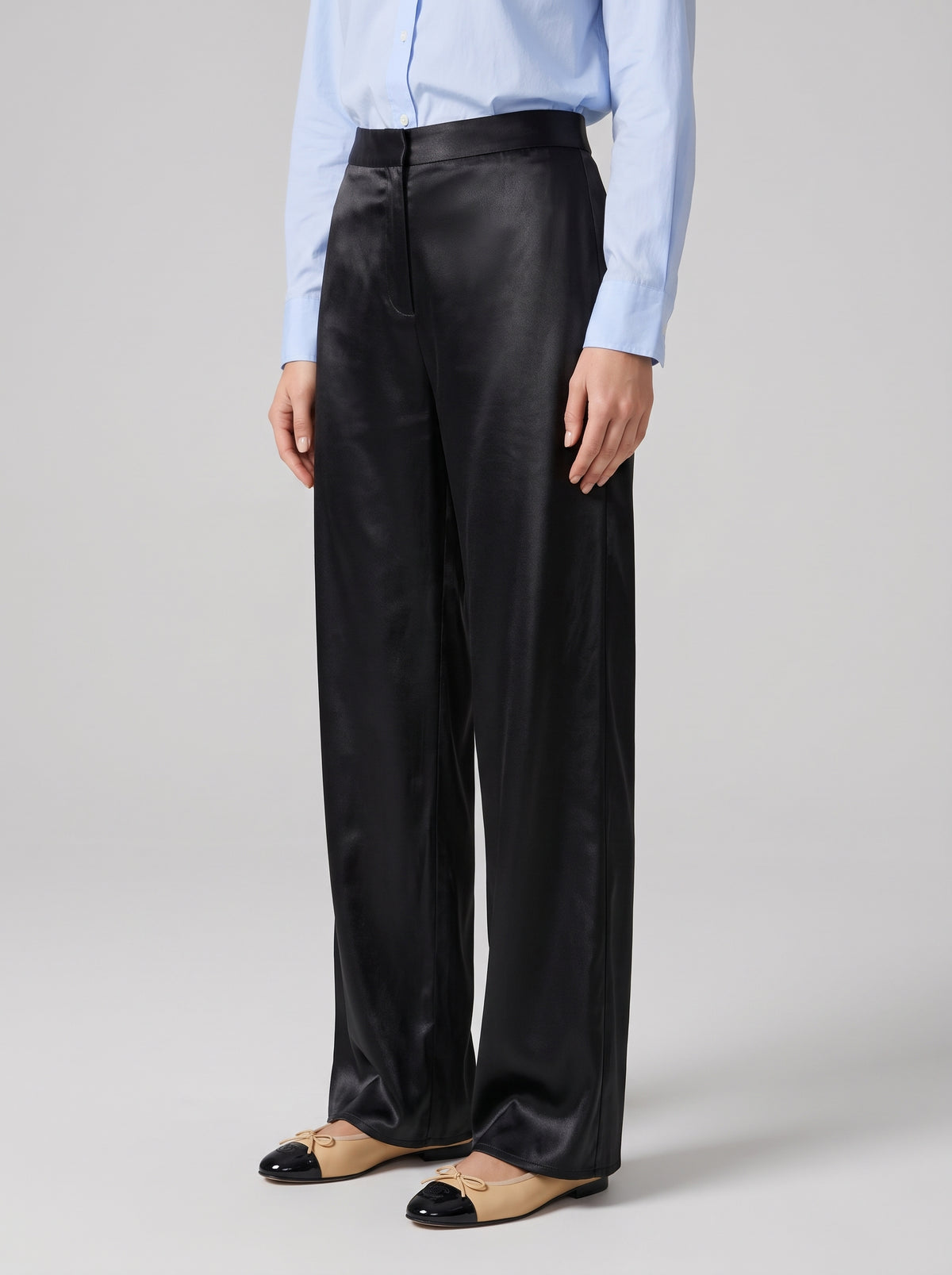 Pantalon évasé Cameron en satin - Noir