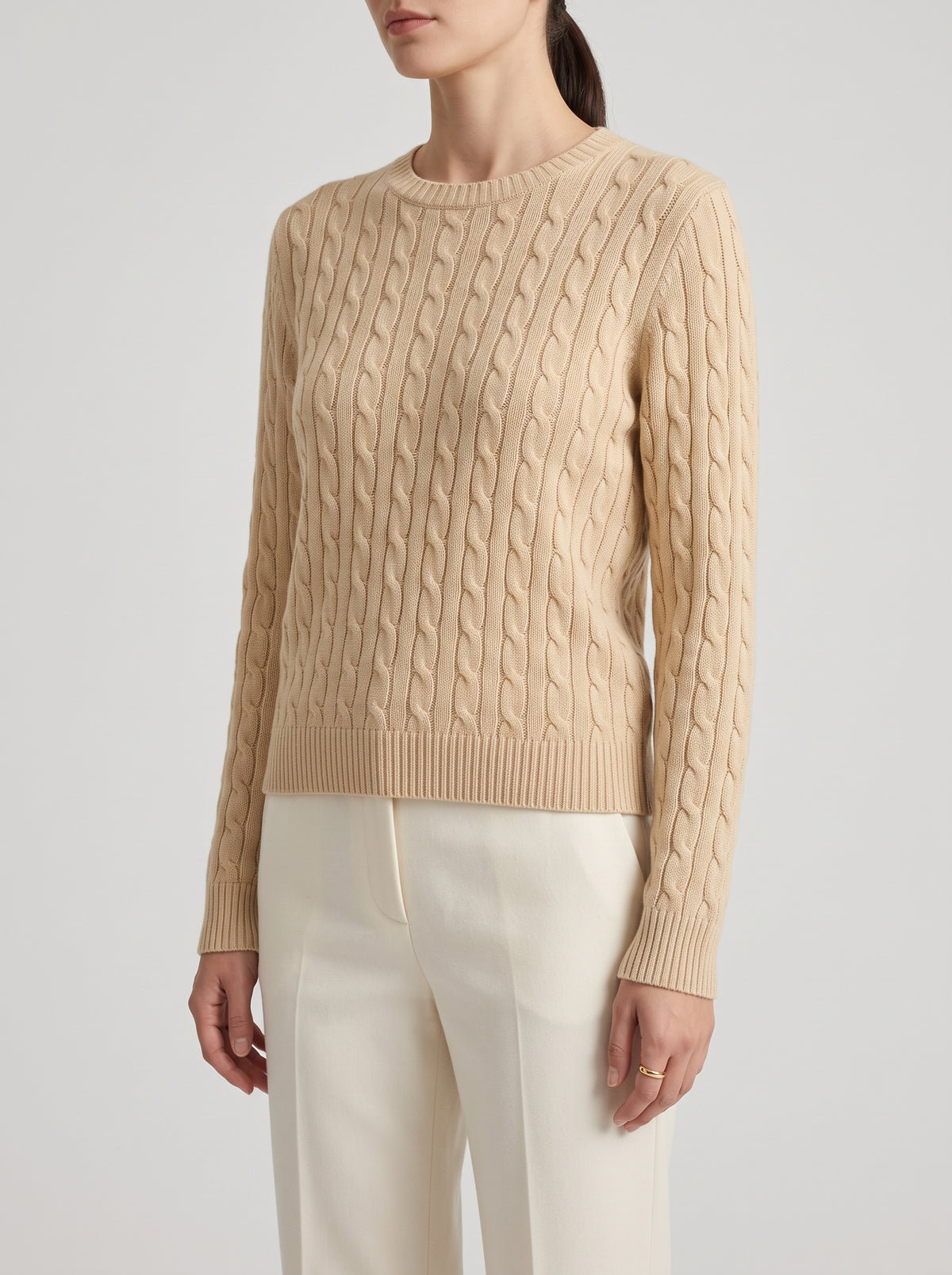 Karyl Viscose Knit Sweater — Beige