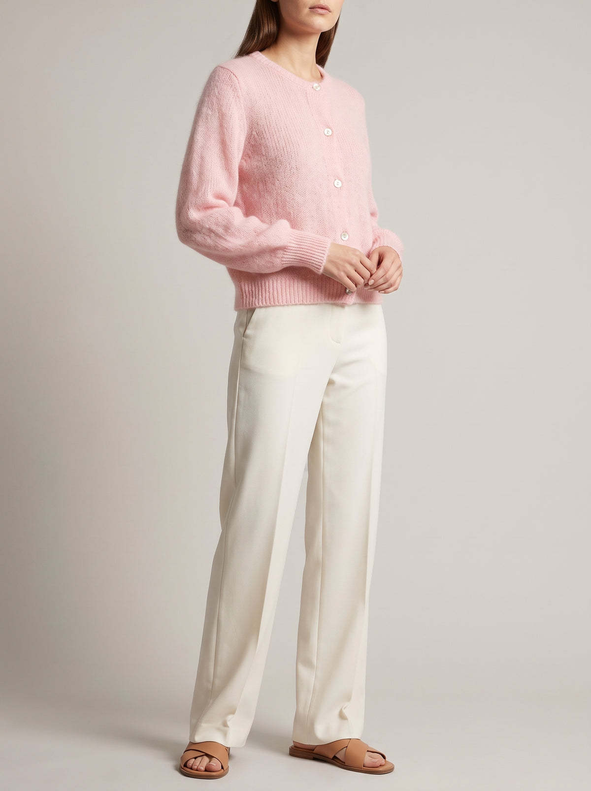 Freya Fuzzy Knit Cardigan — Light Pink