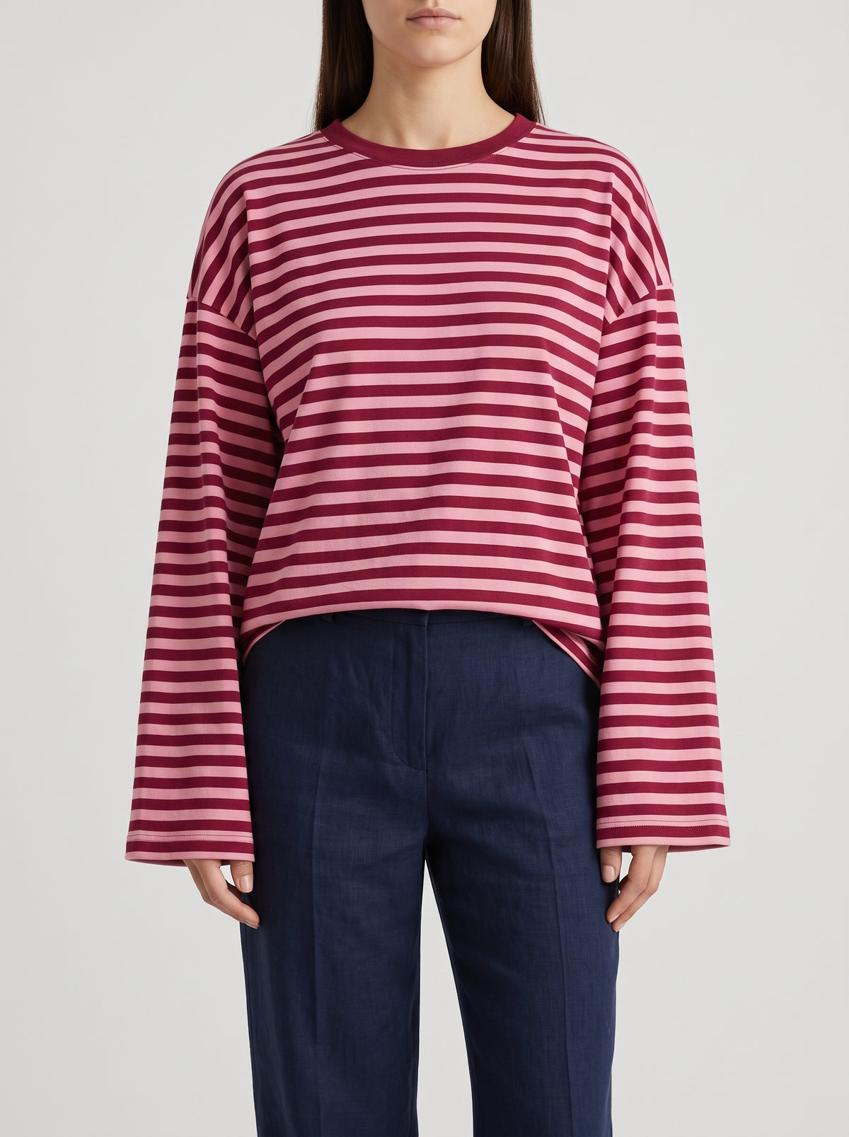 Vivien Oversized Striped Knitted Jumper - Pink