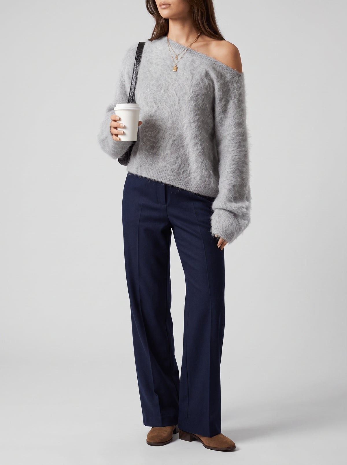 Meryl Soft Knit Off-the-Shoulder Sweater — Gray