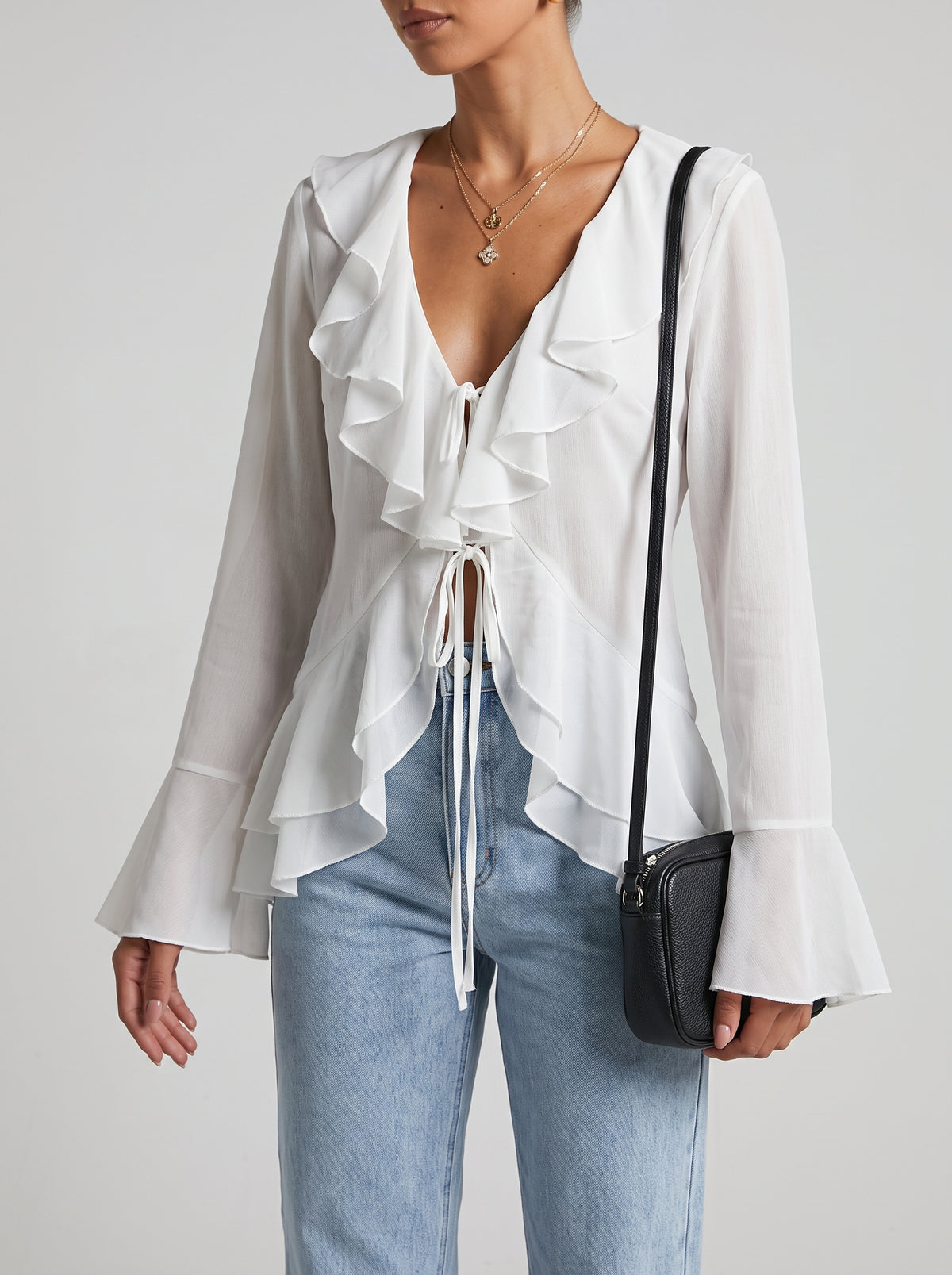 Desiree Ruffled Plunge Neck Top