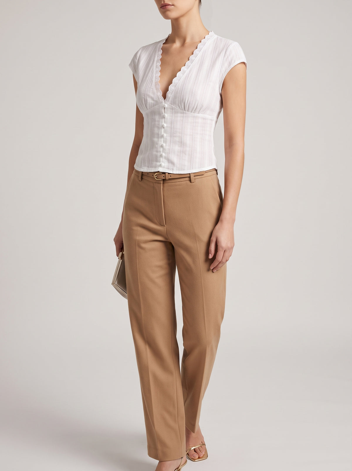Avery Cropped Lace-Detail Blouse — White