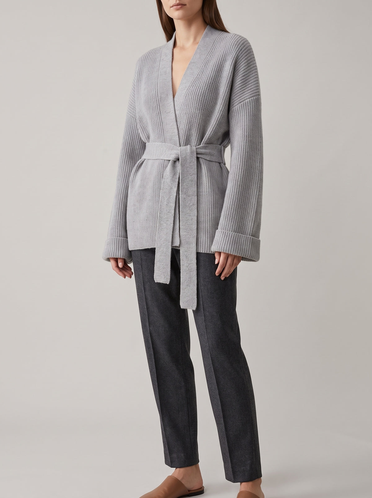 Georgine Belted Wrap Cardigan — Gray