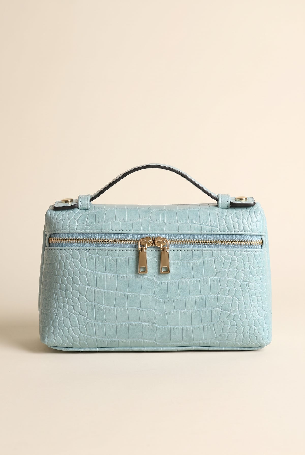 Minerva Croc-Embossed Clutch — Aqua Blue