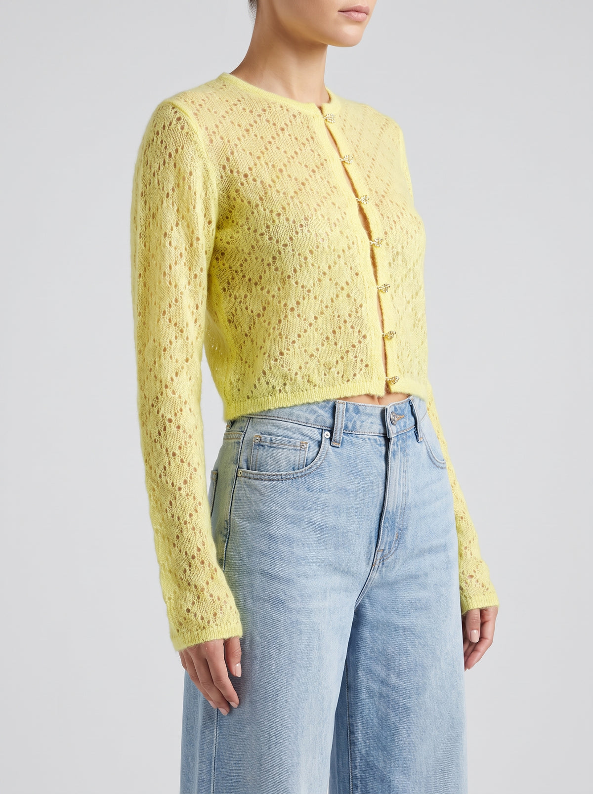 Tessa Sheer Cropped Cardigan - Yellow