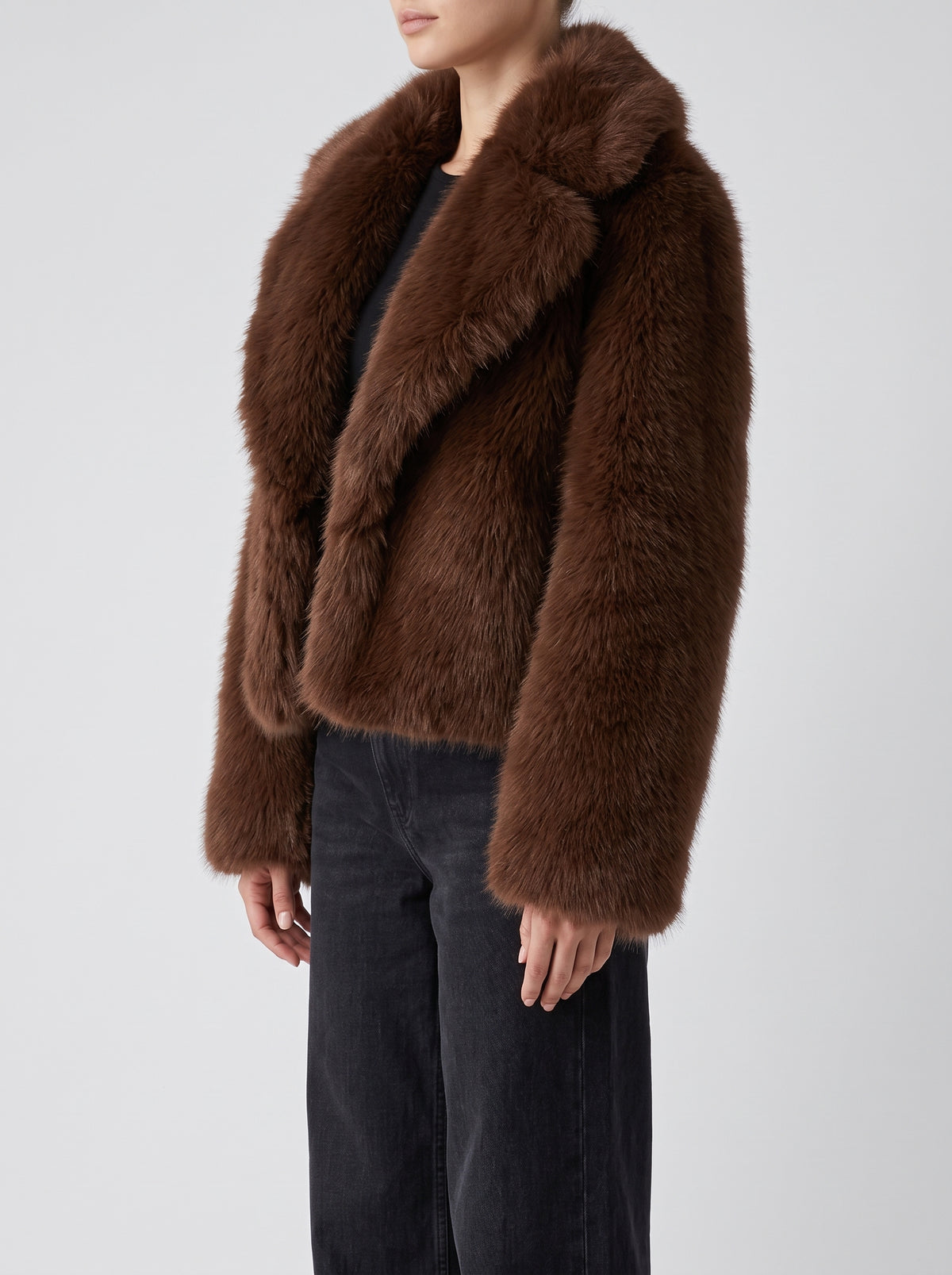 Emilie Puff Collar Faux Fur Coat - Coffee