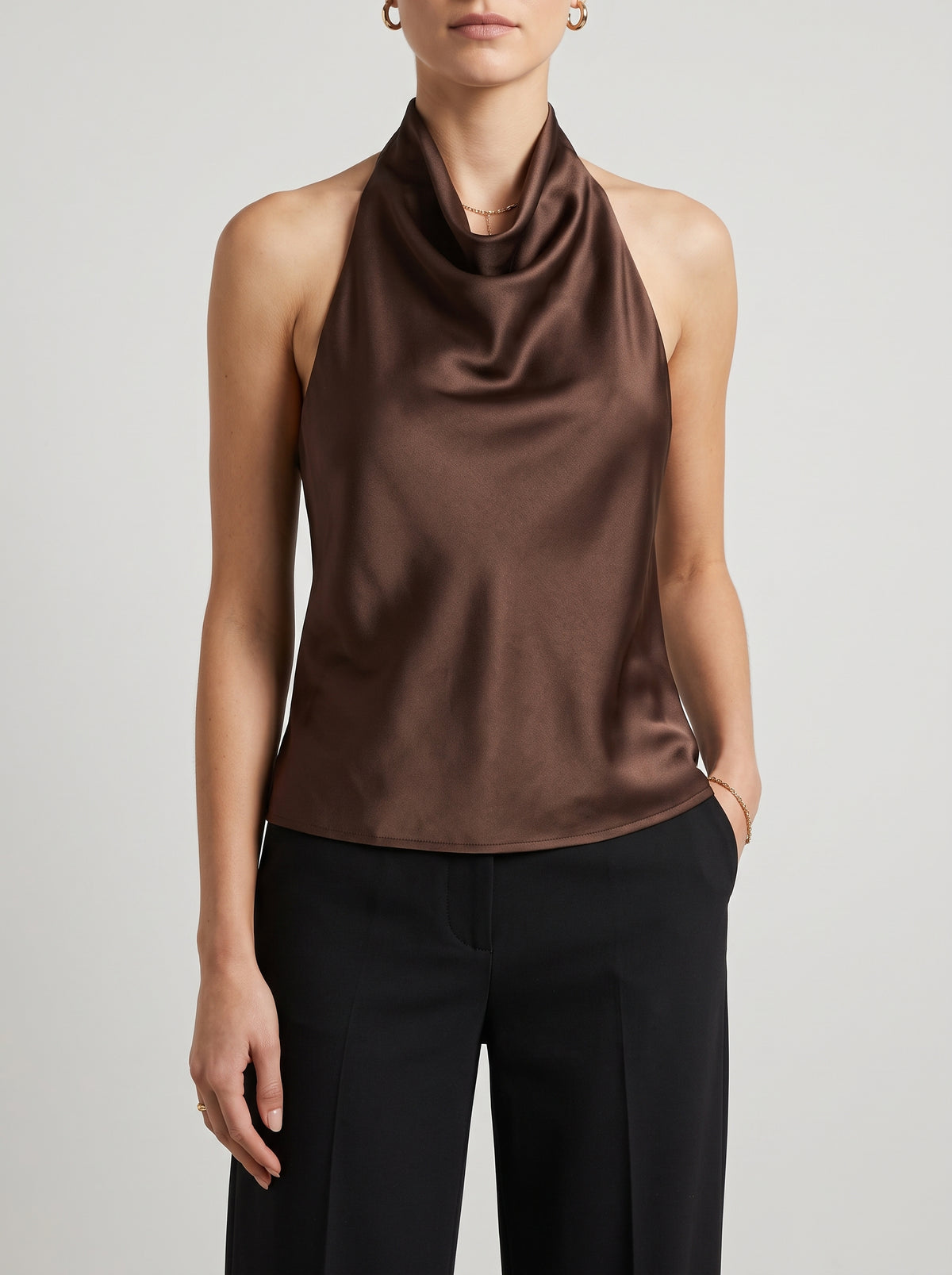 Anastasia Satin Backless Top - Dark Brown