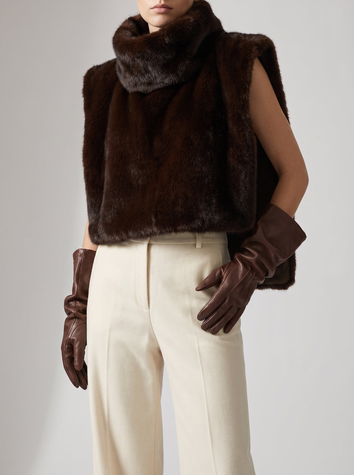Lorna Faux Fur High-Neck Gilet - Brown