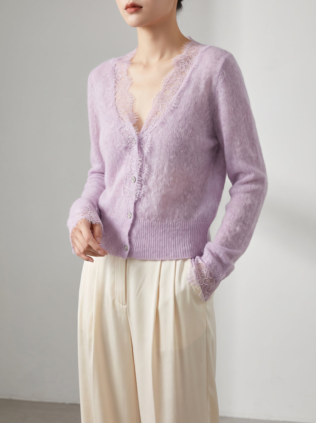 Aurelie Knitted Lace Cardigan - Lavender