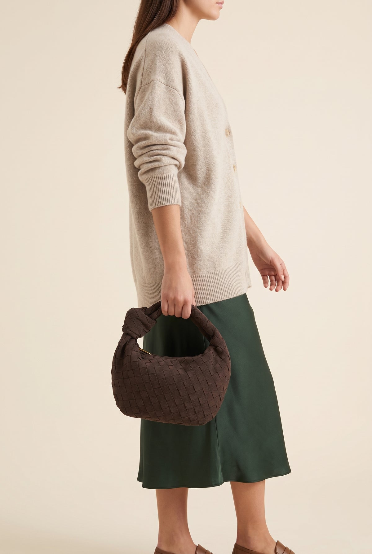Mini Woven Faux Suede Knot Bag — On-Model View