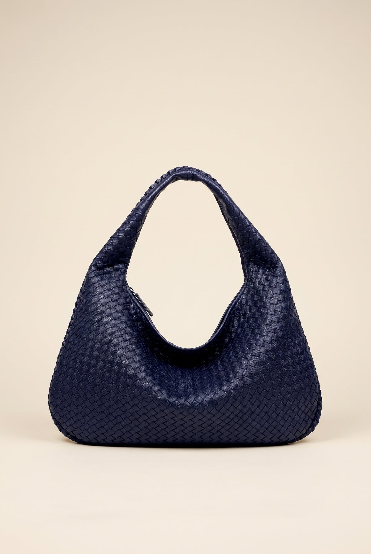 XL Woven Leather Bag — Dark Blue