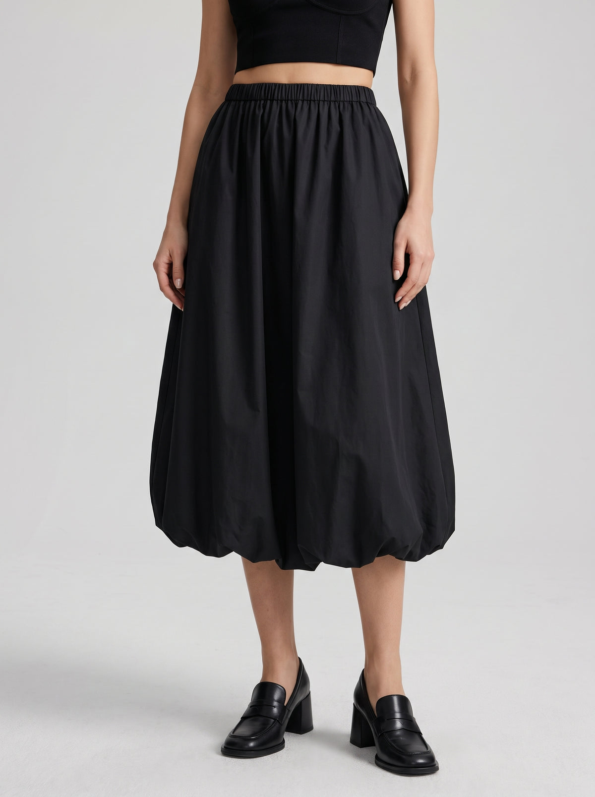 Inga Cotton Elastic-Waist Baggy Pants — Black