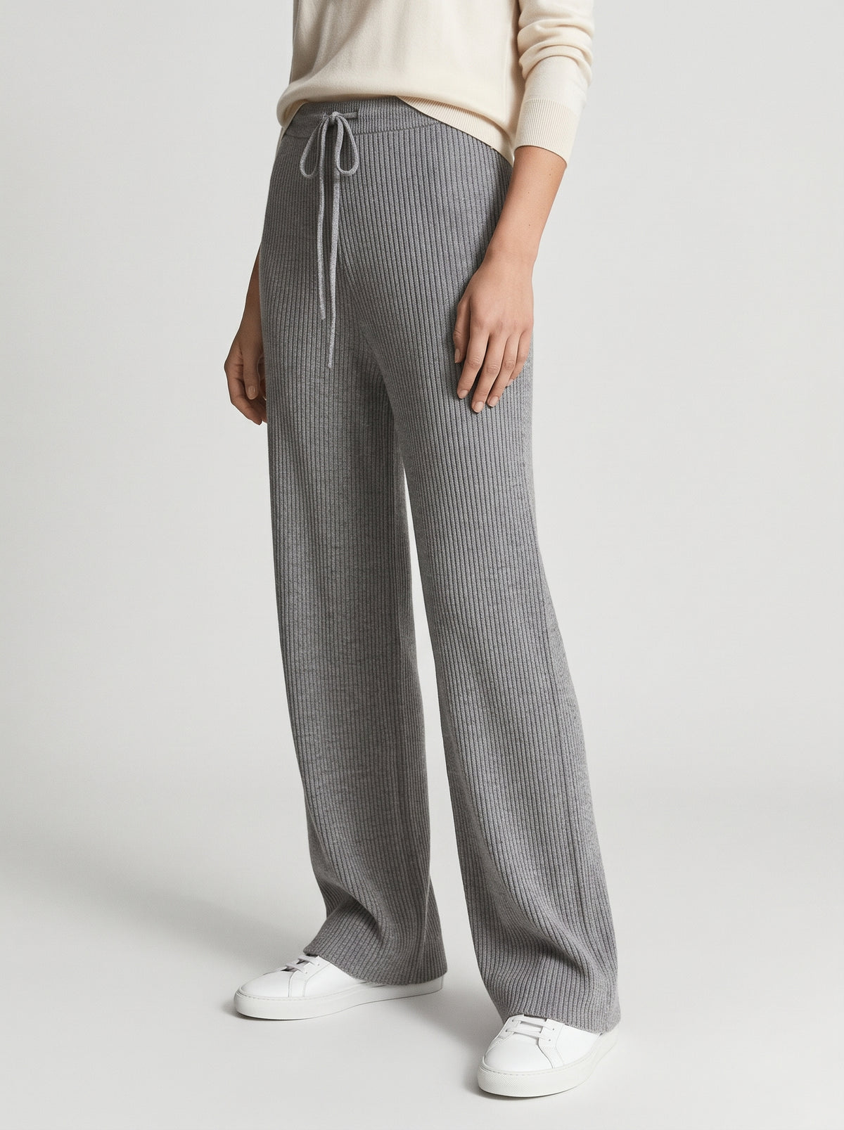 Gabriela Ribbed Knit Lounge Pants — Gray