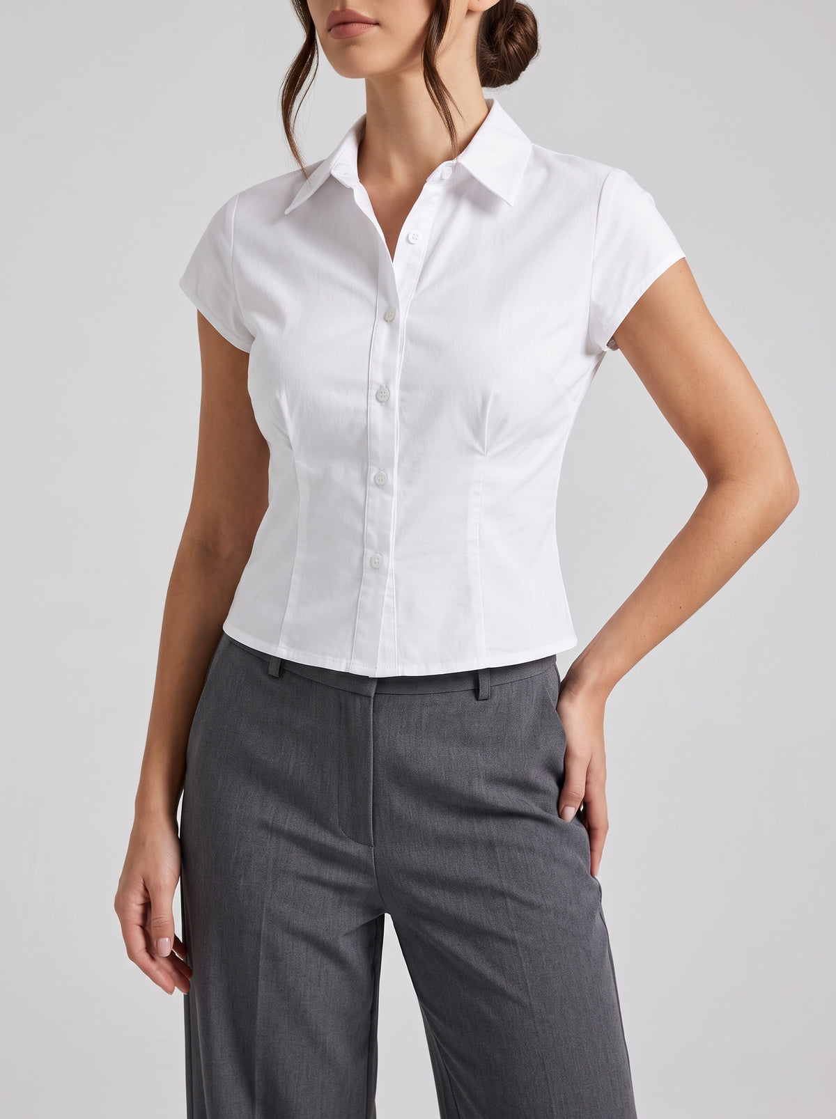 Ariana Cropped Button-Up Blouse - White