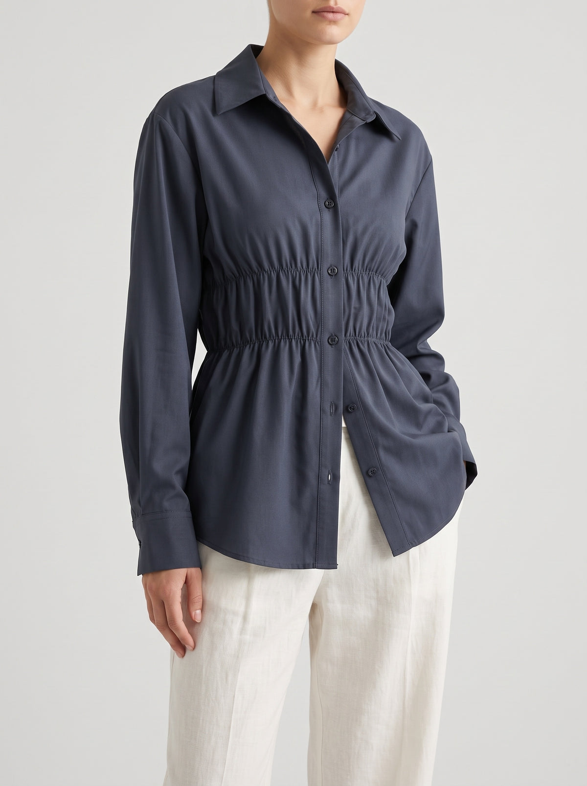 Suzette Ruched Long Sleeve Shirt — Black