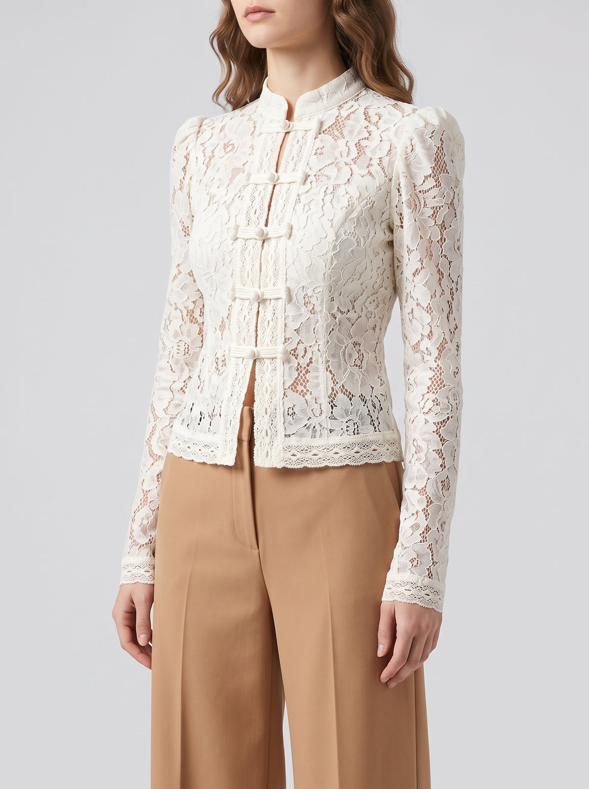Suzan Long-Sleeve Lace Blouse - White