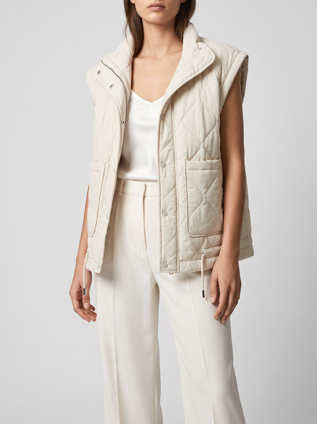 Micah Stand Collar Pocket Waistcoat - Beige