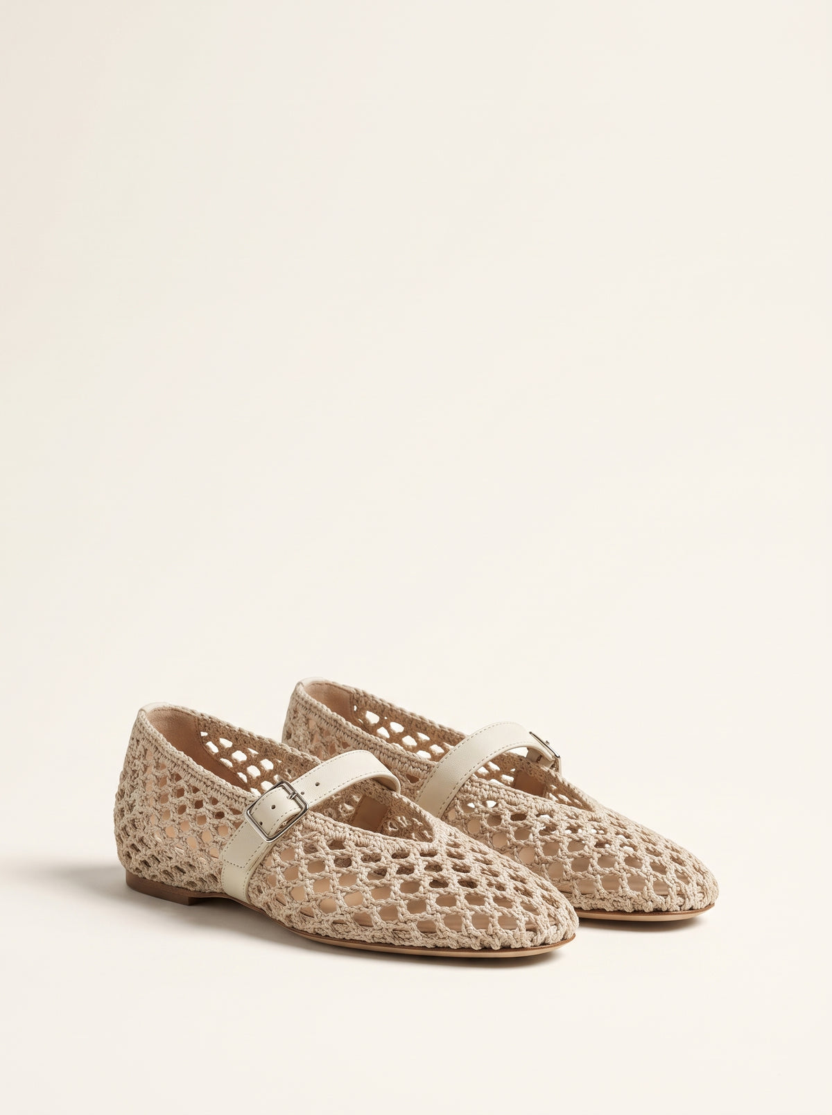 Bianca Woven Cutout Flat Sandals — Beige