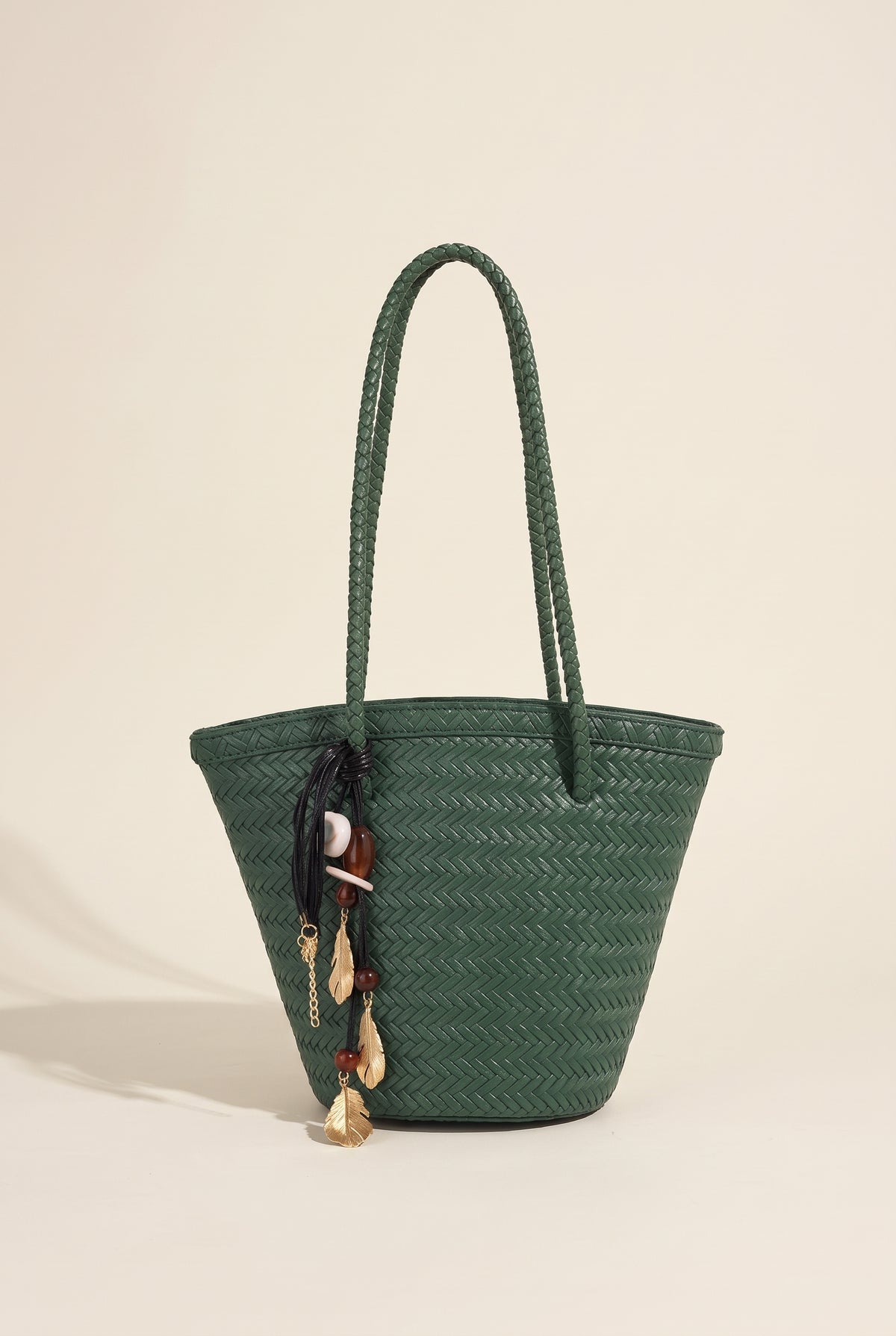 Meryl Woven Bucket Bag with Pouch — Green