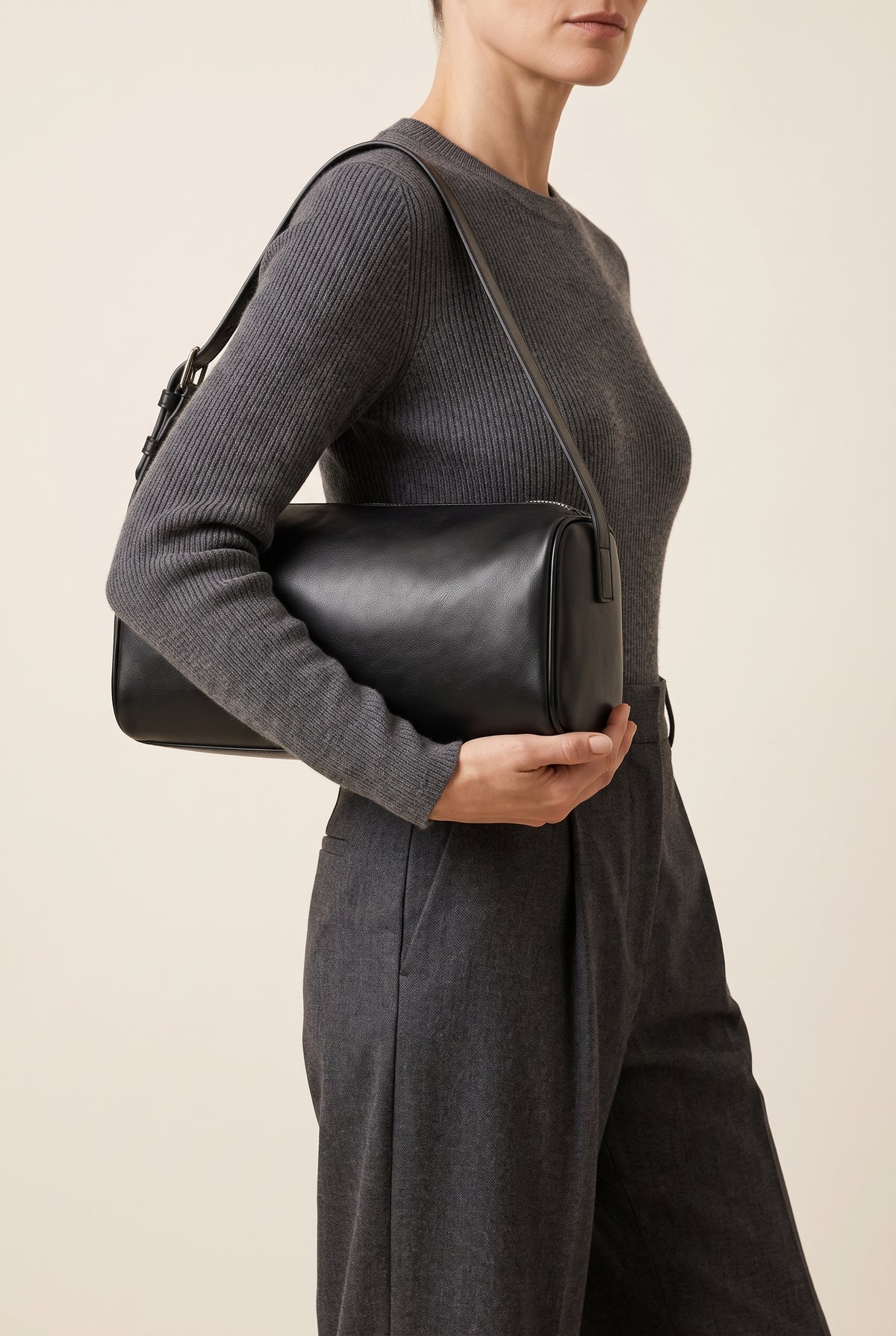 Bianca Compact Faux Leather Shoulder Bag — On-Model View
