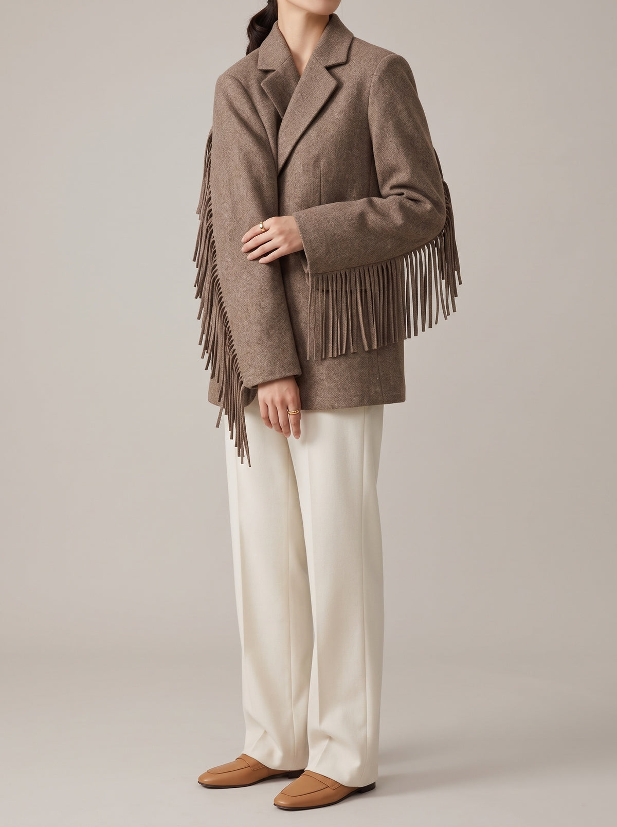 Marcelle Fringed Blazer - Brown