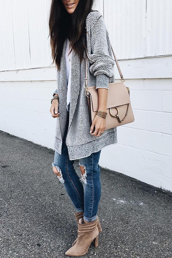 Manteau Long Noir et Blanc à Carreaux, Décontracté