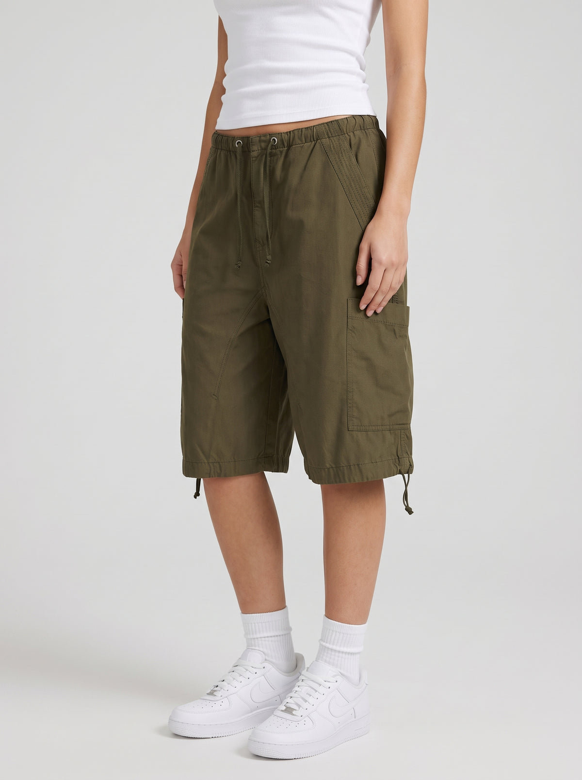 Short cargo Riley en jean coupe baggy - Vert militaire