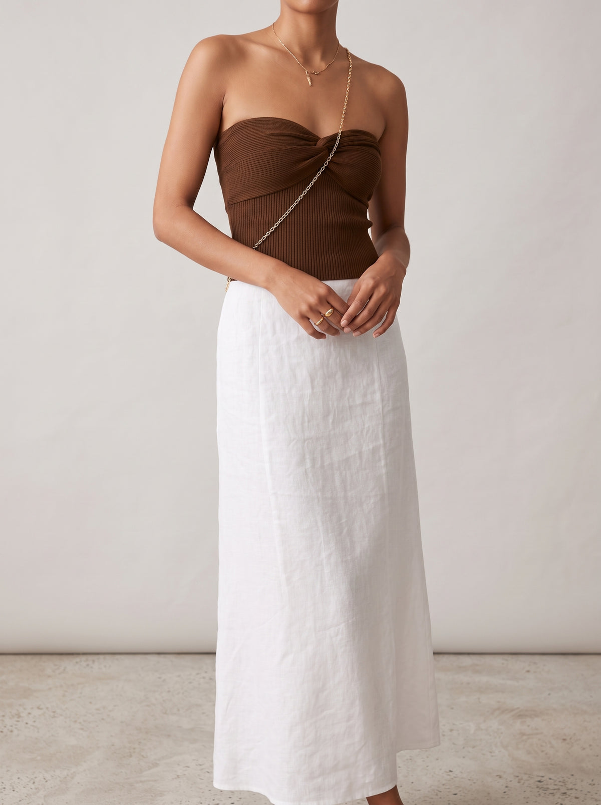 Iris Off Shoulder Bandeau Top - Brown