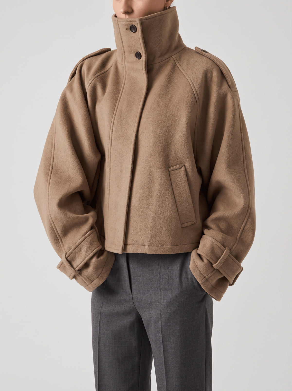 Fiona Short High-Neck Coat — Brown