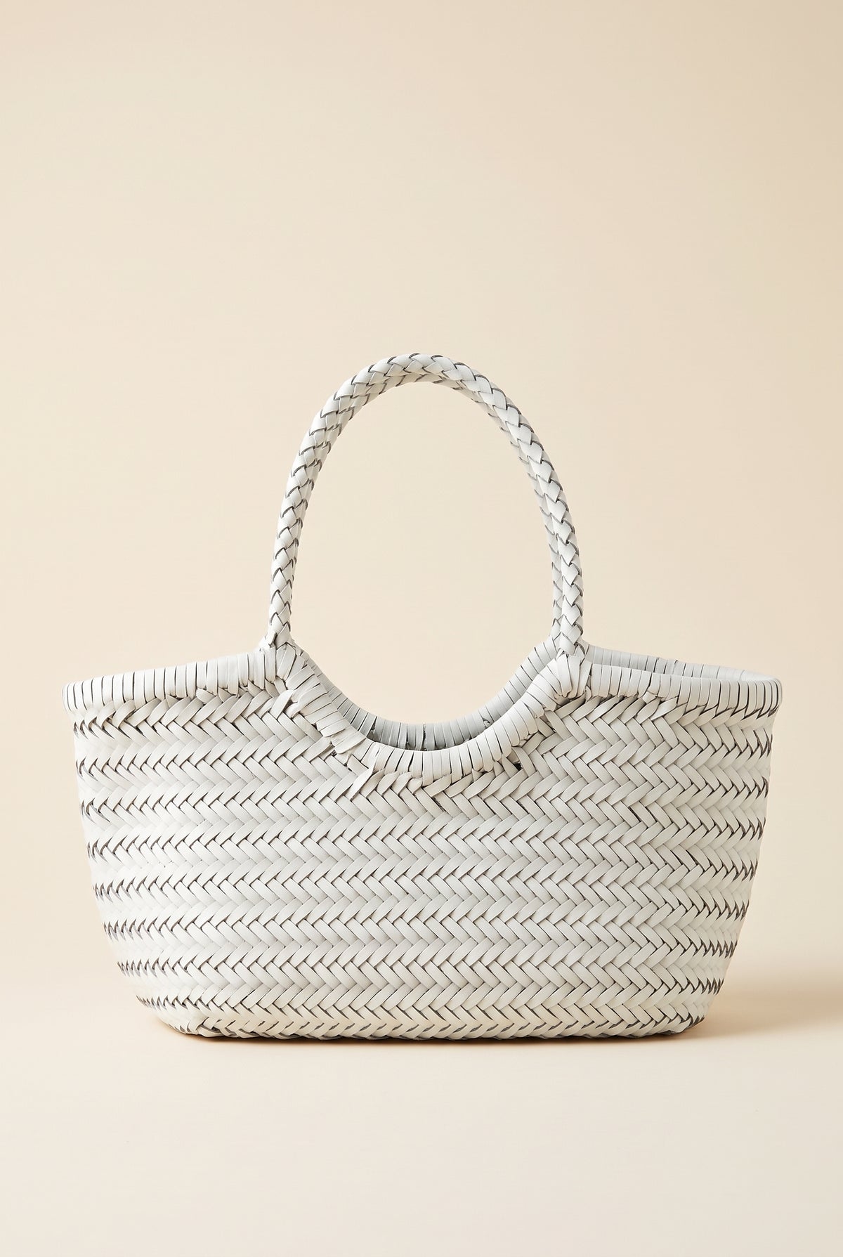 Beatrice Woven Faux Leather Tote — White