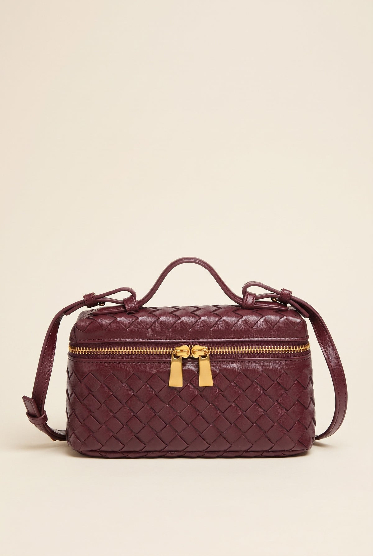 Tara Woven Leather Handbag — Wine
