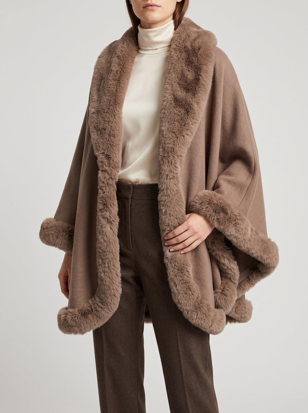 Célestine Fluffy Ombré Cape — Brown