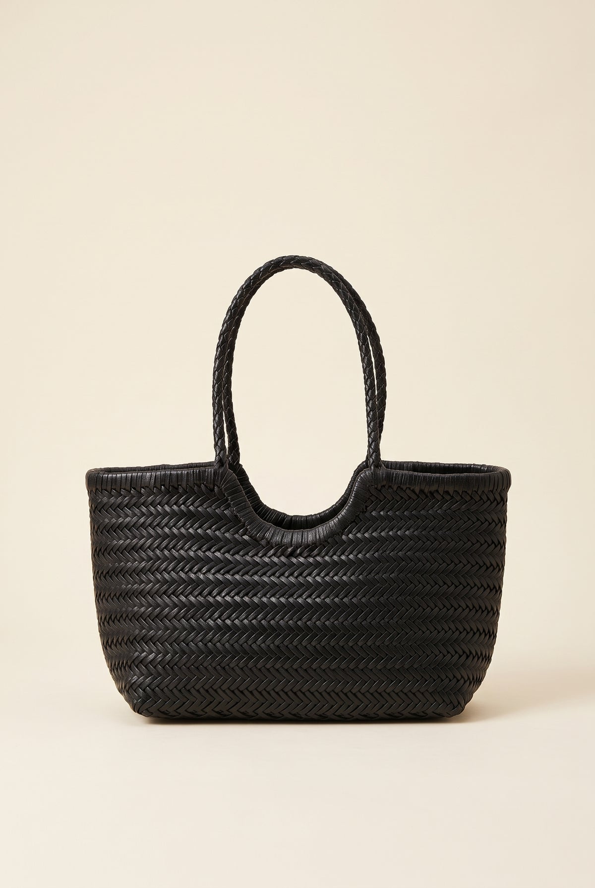 Bianca Woven Synthetic Tote — Black