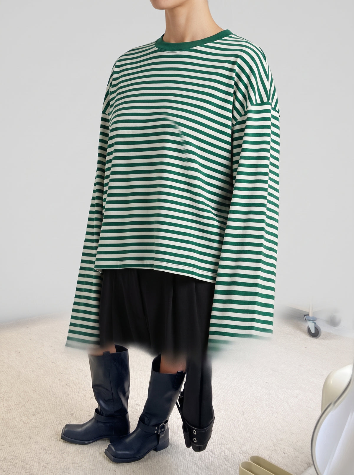 Vivien Oversized Striped Knitted Jumper - Green
