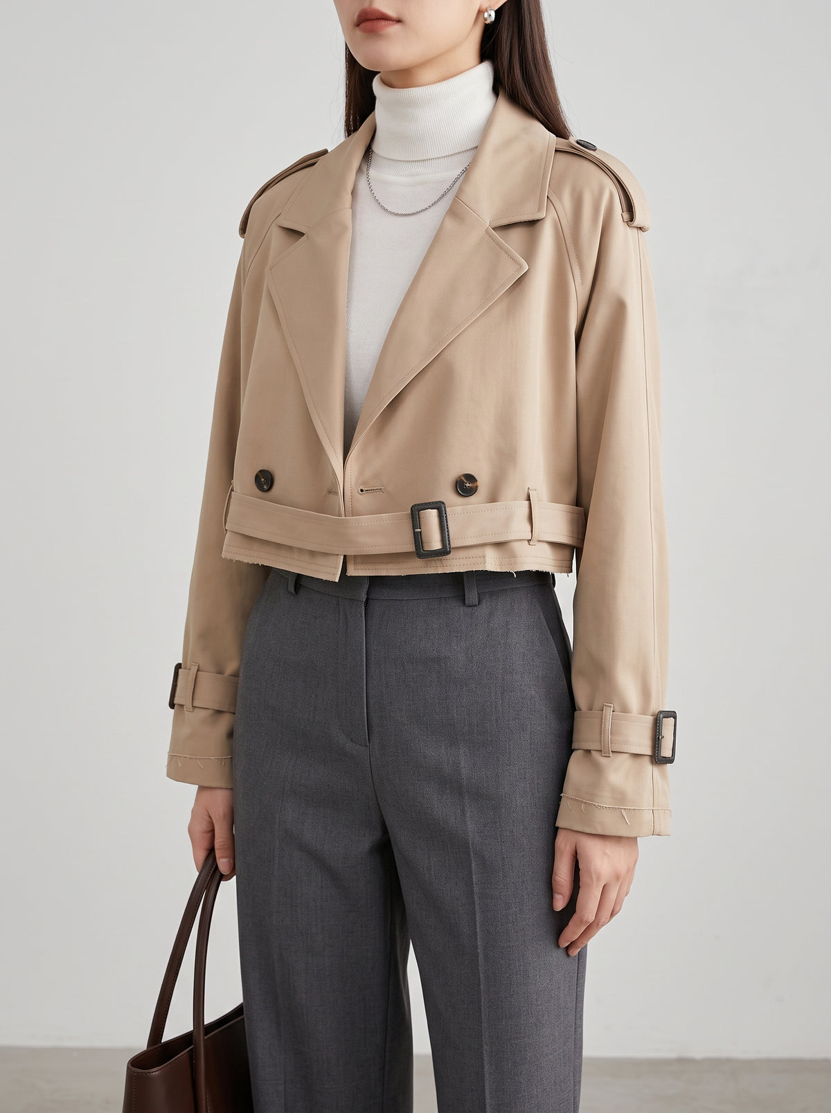 Blair Cropped Trench Coat with Contrast Buttons