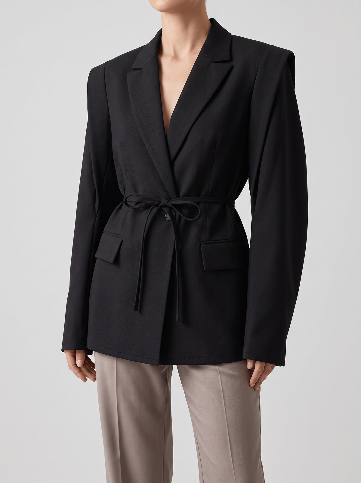 Megan Front Tie Blazer - Black