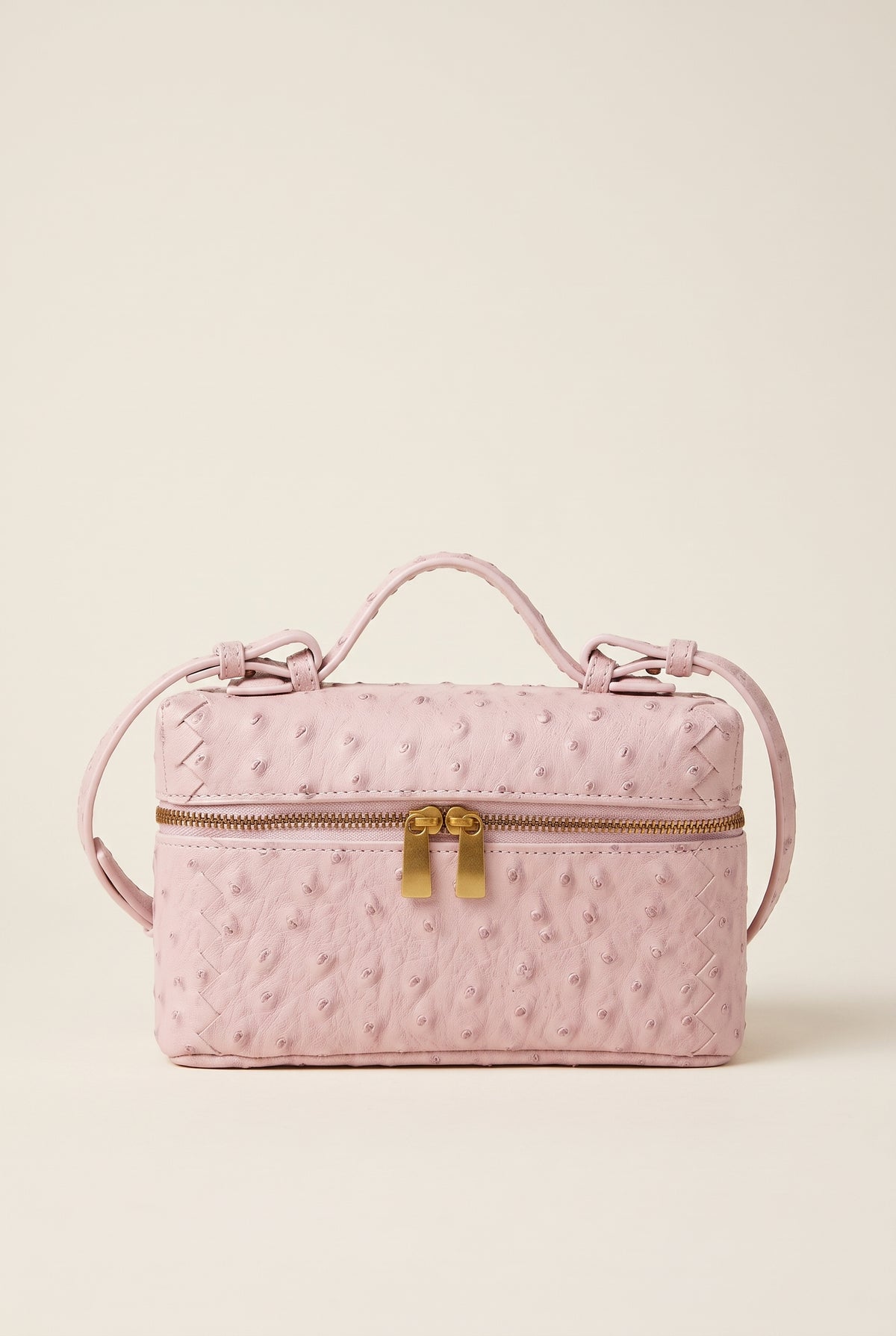 Delphine Ostrich-Effect Box Bag — Light Pink