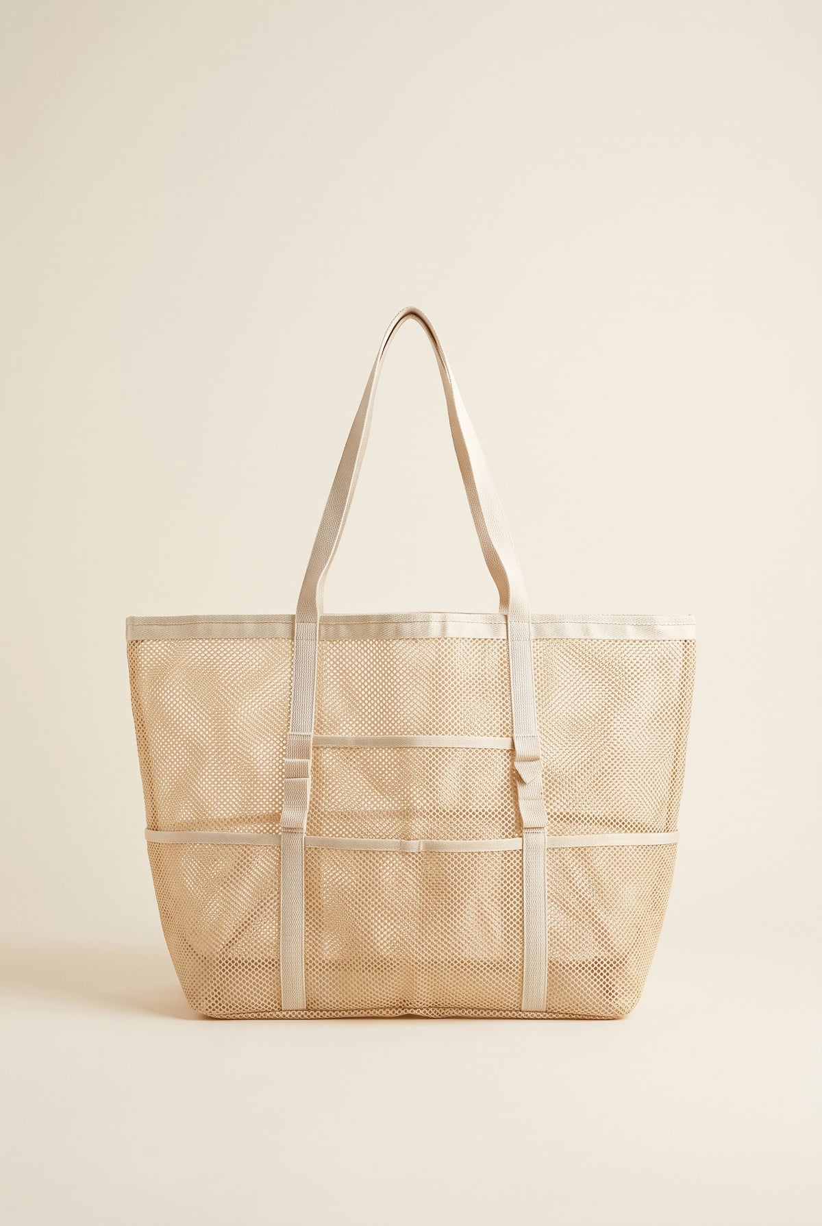 Layla Large Canvas Beach Tote — Beige