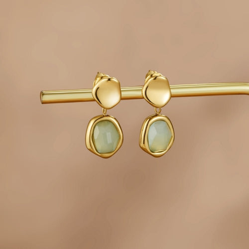 Boucles d'oreilles pendantes aigue-marine dorées