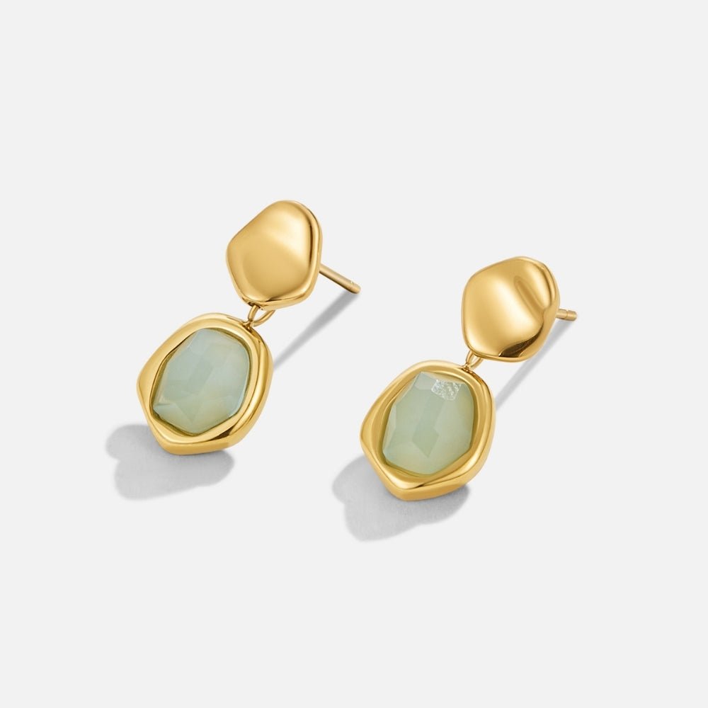 Boucles d'Oreilles Pendantes Aigue-Marine Dorées