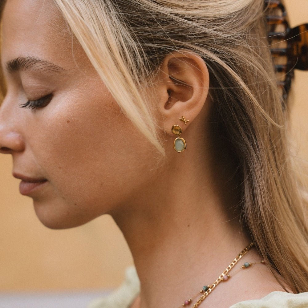 Boucles d'Oreilles Pendantes Aigue-Marine Dorées