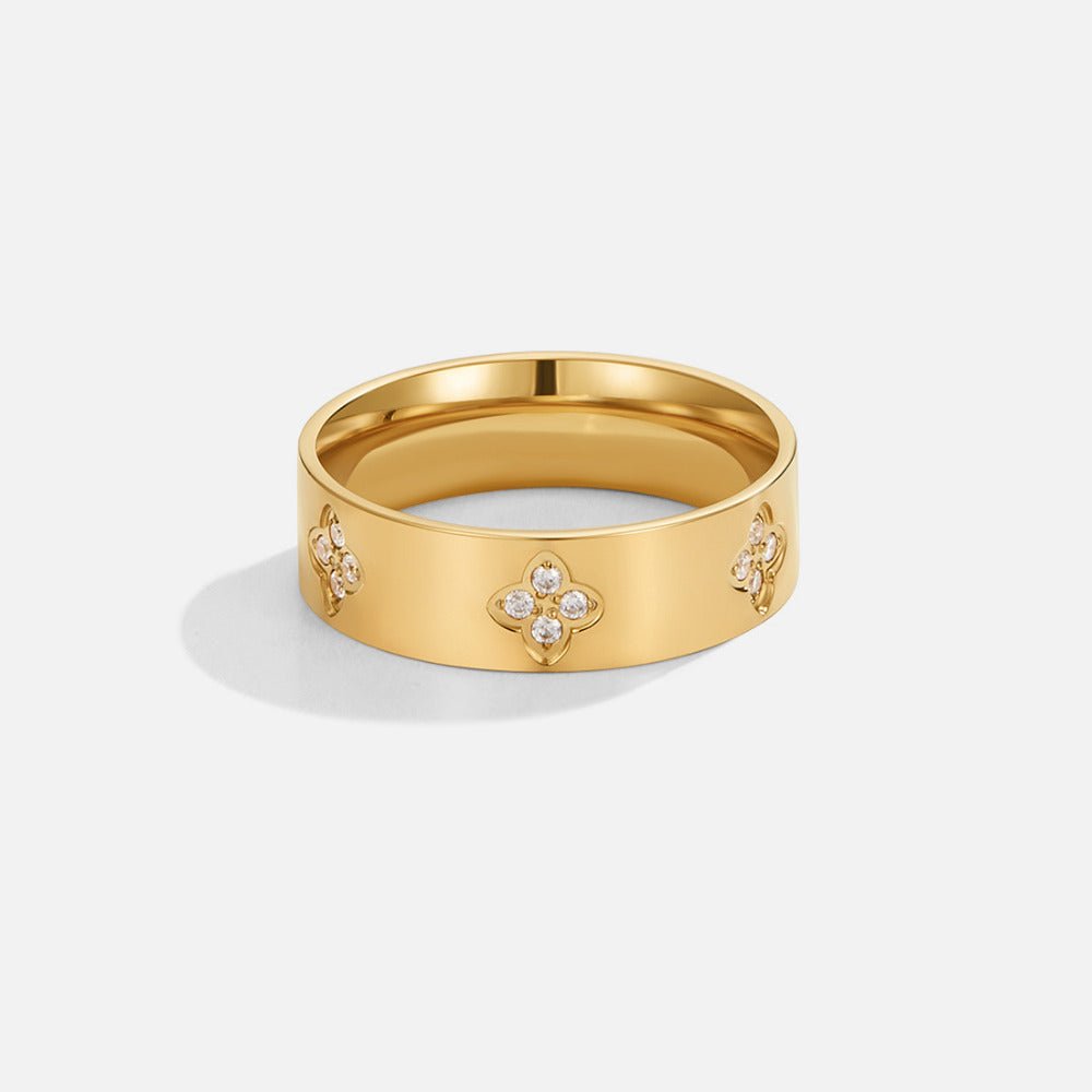 Bague Anneau Trèfle Cristal et Or
