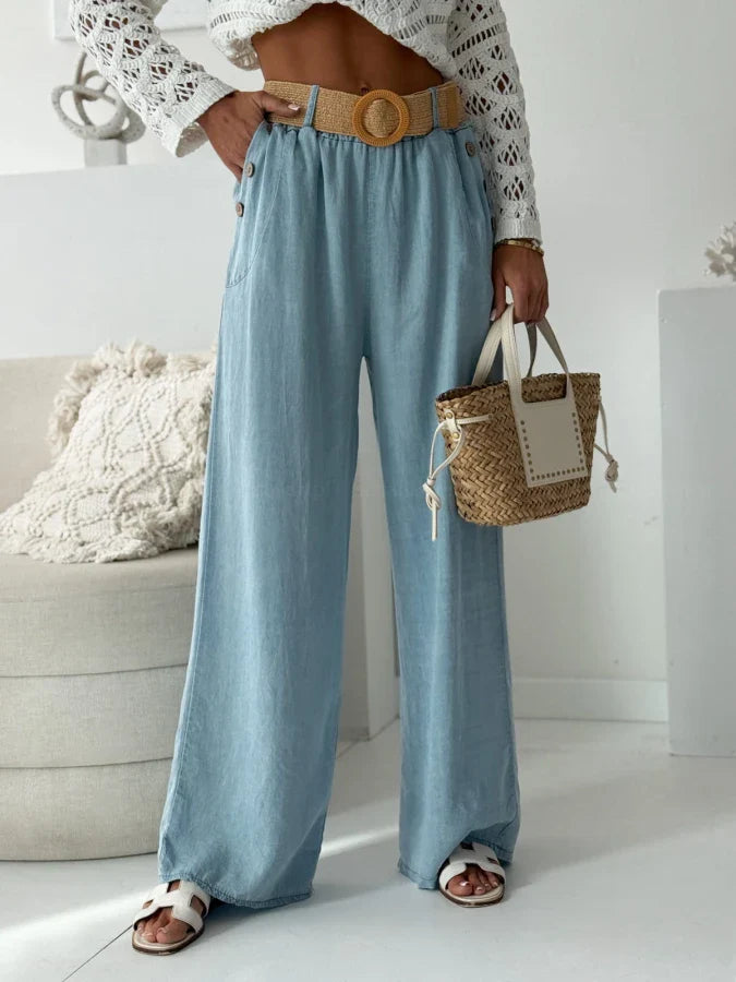 Ensemble Top Ajouré et Pantalon Effet Denim
