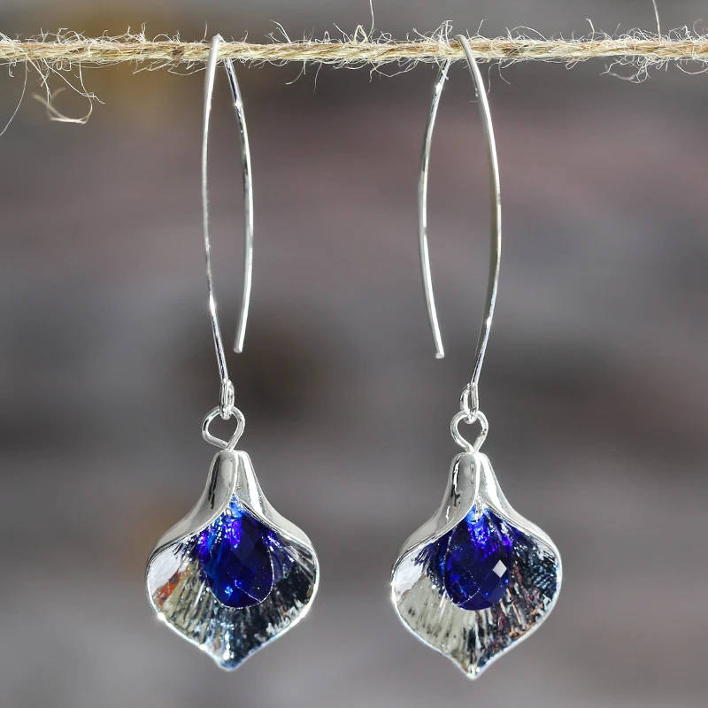 Boucles d'oreilles pierre bleue argentée