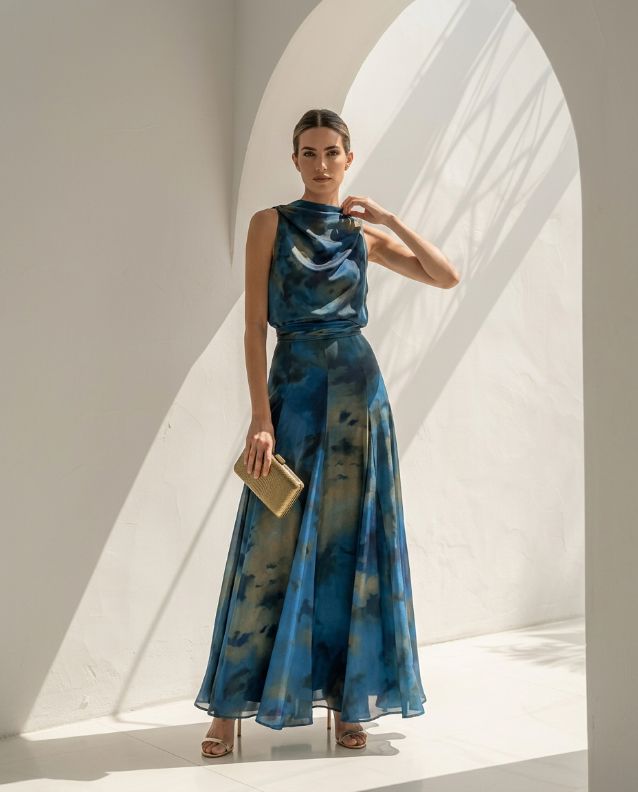 Néréide · Ensemble imprimé top et jupe maxi