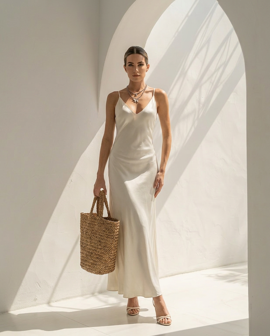 Velaria · Robe midi en satin avec gilet coordonné