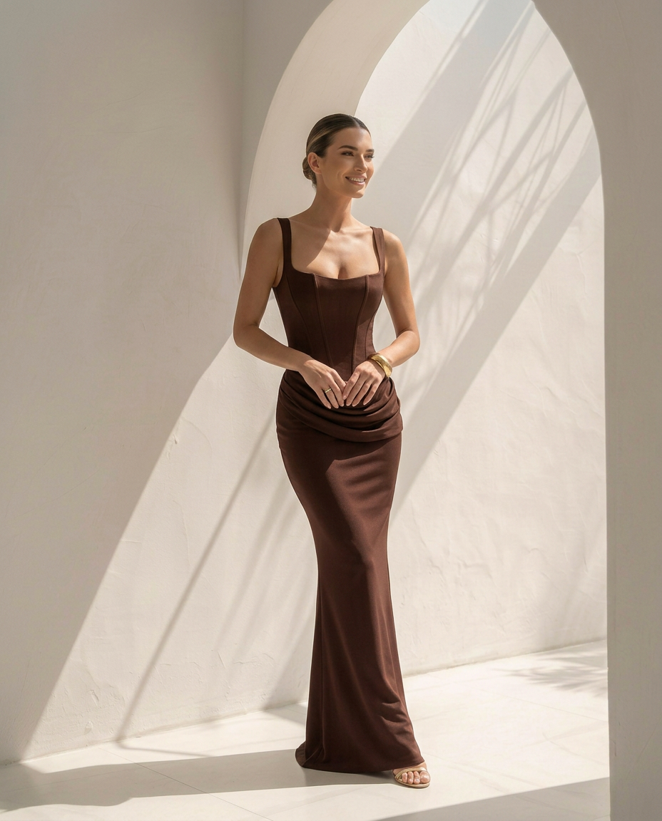 Selene · Robe longue satinée